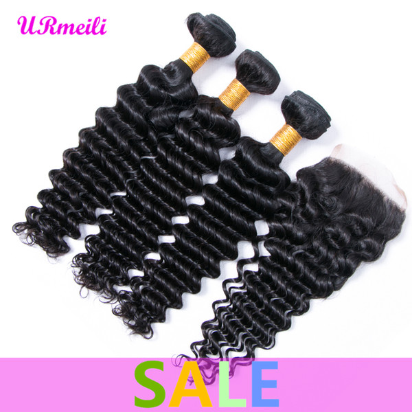 Brazilian Deep Wave human hair bundles with closure raw Brazilian Virgin Hair Bundles with Closures DHgate deep wave 3 bundles with closure