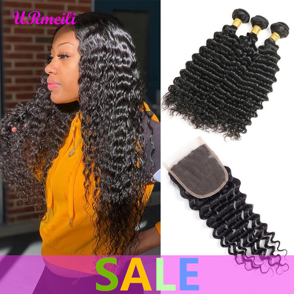 Brazilian Deep Wave Human Hair Weave Bundles With Closure Human Hair 3 Bundles With Closure Deep Curly Brazilian Virgin Hair Weave Bundles