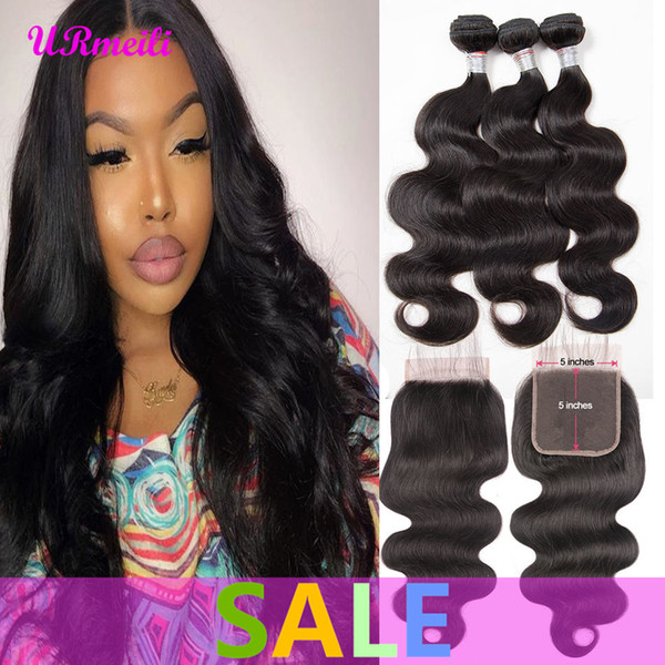 Brazilian 5x5 Lace Closure With Bundles Body Wave Virgin Hair Weave Bundles With Lace Closure 100% Human Hair Full Head