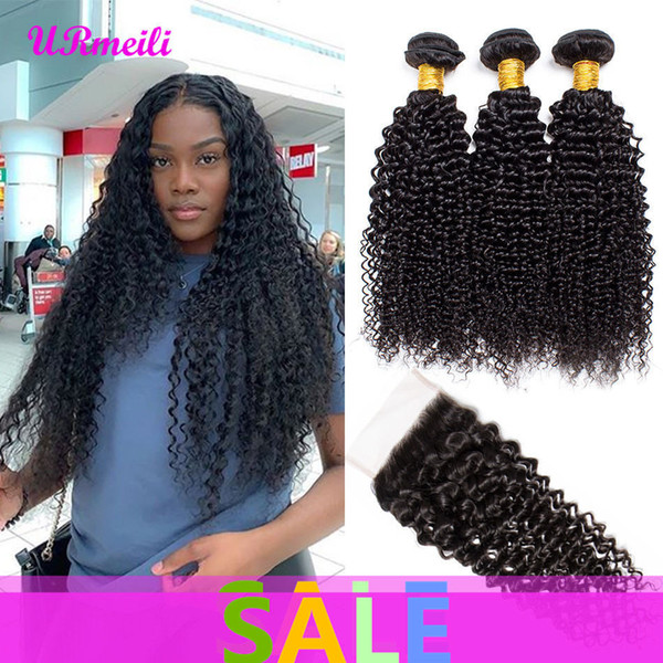 Kinky Curly Virgin Hair Bundles With Closure Human Hair Bundles With Closure Remy Brazilian Unprocessed Hair Weave Curly Bundles