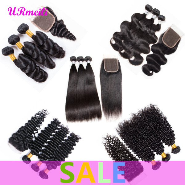 brazilian straight virgin hair weave bundles with closure body wave kinky curly brazilian deep wave human hair bundles with closure URmeili