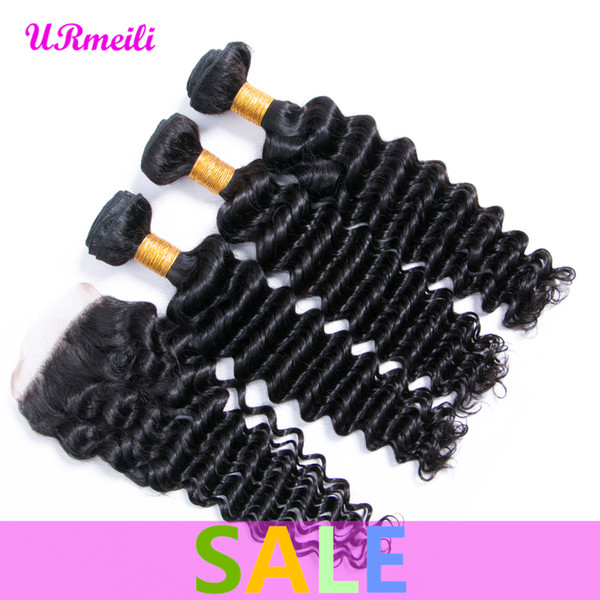 Peruvian Deep Wave 3bundles With Closure Peruvian Unprocessed Human Hair bundles with Lace Closure deep wave human hair bundles with closure