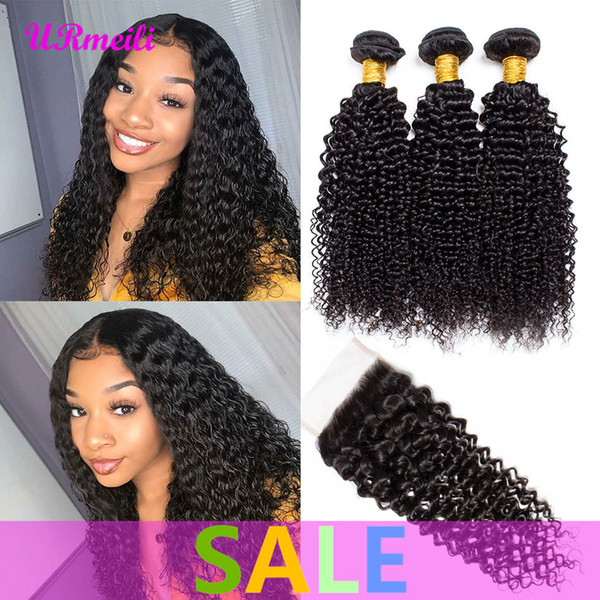 Urmeili Curly Bundles With Closure Mongolian Hair Virgin 3/4 Bundles With Closure Remy Mongolian Kinky Curly Human Hair Bundles With Closure