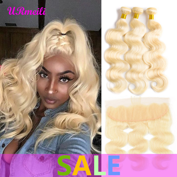 10A brazilian virgin hair 613 Blonde Bundles with Frontal URmeili Body Wave 3 Bundles with 13*4 Ear to Ear Lace Frontal Closure dhage