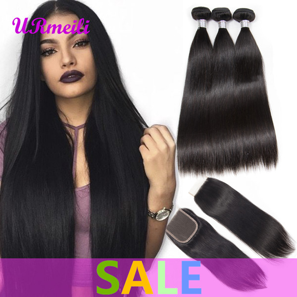 Indian straight Human Hair Bundles With Closure 3/4 Bundles With Closure DHgate Indian Virgin Hair Straight 30 inch Bundles With Closure