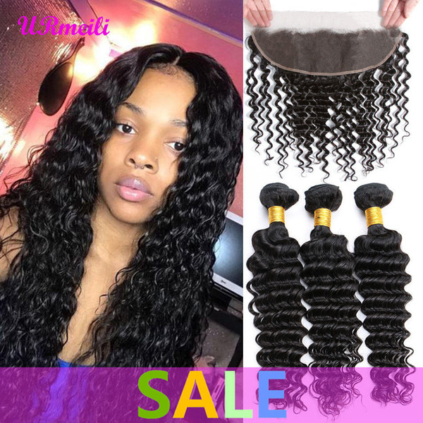 Indian Deep Wave Virgin Hair Weave Bundles With Frontal Closure Lace Frontal With Bundles Raw Virgin Indian Human Hair Extension Bundles