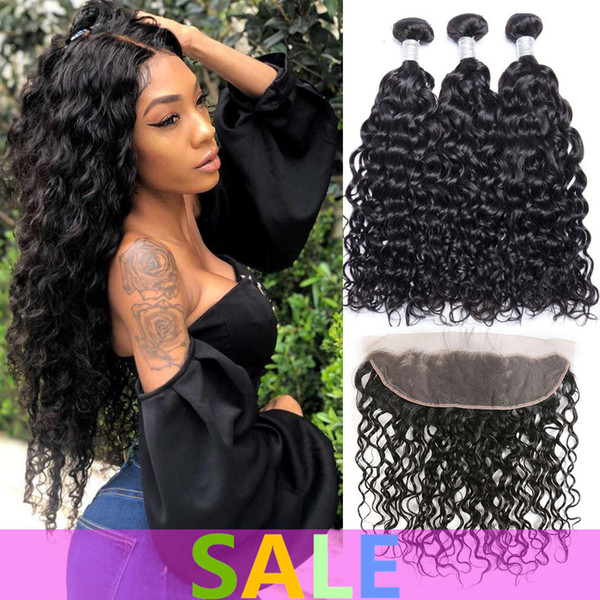 Brazilian Water Wave Bundles With Frontal Closure Brazilian Remy Hair Lace Frontal With Bundles Deal Human Hair Bundles With Frontal