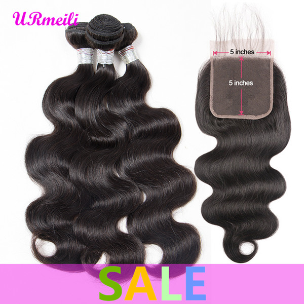 Malaysian Body Wave Bundles With Closure 5*5 Lace Closure Raw Virgin Malaysian Hair Weave 4 Bundles With Closure Body Wave Human Remy Hair