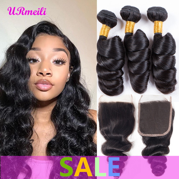 Malaysian Loose Wave Virgin Hair 3/4 Bundles & Closure 10-30 Inch Remy Malaysian Human Hair Bundles With Lace Closure No Shedding