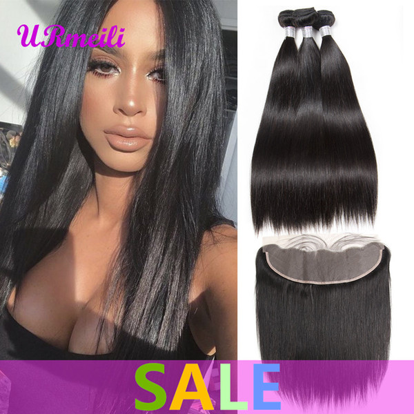 10A Human Hair Bundles With Frontal Brazilian Straight Virgin Hair Bundles With Closure 13x 4 Ear To Ear Lace Frontal Closure With Bundles