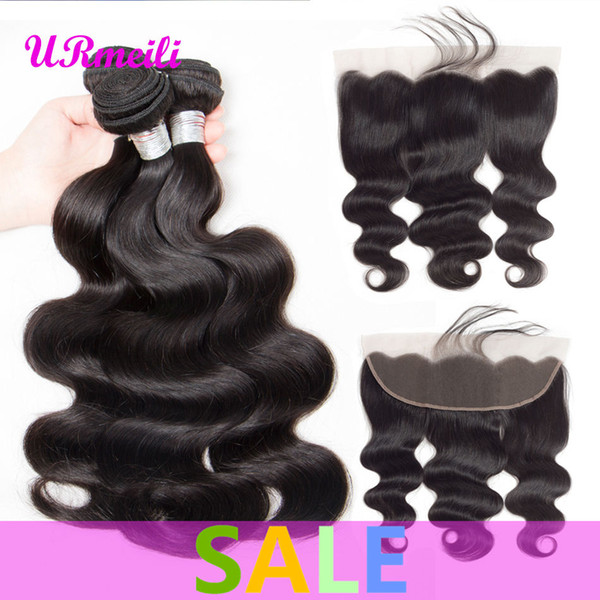 Indian Virgin Hair Body Wave 3/4 Bundles With Frontal 10A raw virgin indian hair Ear To Ear Lace Frontal Closure With Bundles