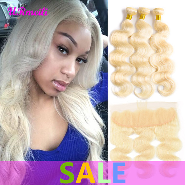 URmeili Brazilian 613 Blonde Color Body Wave Hair 3 Bundles With 13*4 Frontal 10A brazilian Remy Human Hair body wave bundles with closure