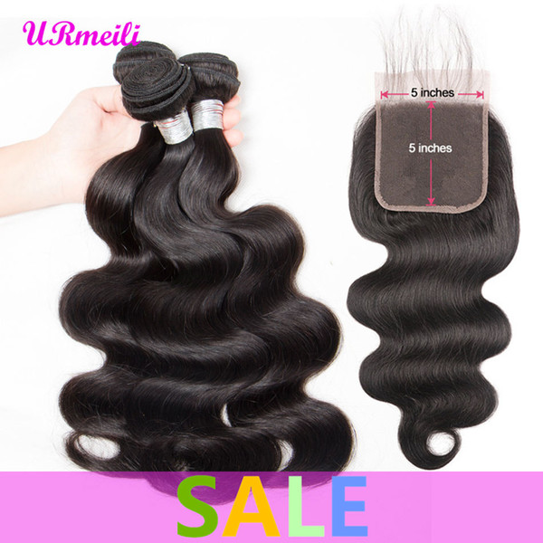 Peruvian Body Wave Bundles With Closure 5*5 Lace Closure Peruvian Virgin Hair Weave 4 Bundles With Closure Body Wave Human Remy Hair