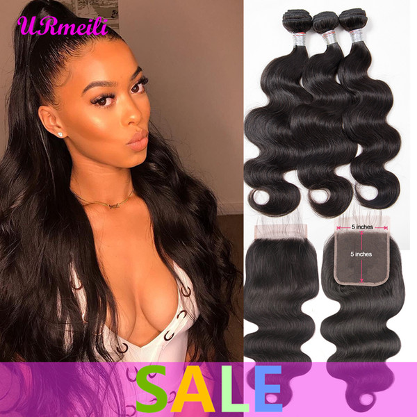 Malaysian Body Wave Human Hair 3 Bundles With 5x5 Closure Malaysian Virgin Hair Weave Body Wave Bundles Natural Color Remy Hair Extension