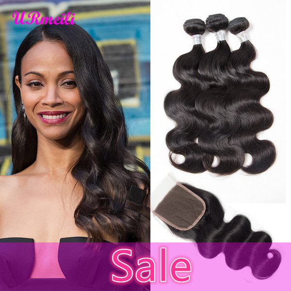 Peruvian Virgin Hair 3 Bundles With Closure 10A Grade Peruvian Body Wave With Closure Cheap Body Wave Human Hair Bundles With Lace Closure