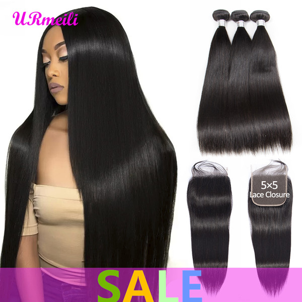 Nice Peruvian Straight Hair Bundles With 5x5 Lace Closure 8A Peruvian Unprocessed Human Hair Bundles With Closure 3/4 Bundles With Closure