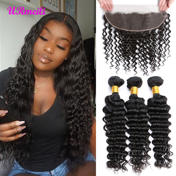 Peruvian Deep Wave Virgin Hair Weave Bundle With Frontal Pre Plucked Lace Frontal Closure With Bundle Cheap Remy Human Hair Weft