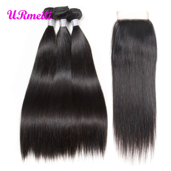 Brazilian Straight Hair 3 Bundles With Closure 100% Unprocessed Human Hair Bundles With Closure Non Remy Human Hair Extensions wholesale