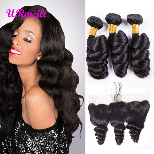 Indian Virgin Hair Loose Wave Bundles With Frontal 9a Raw Indian Virgin Hair Bundles With Lace Frontal Loose Deep Wave Bundles With Closure