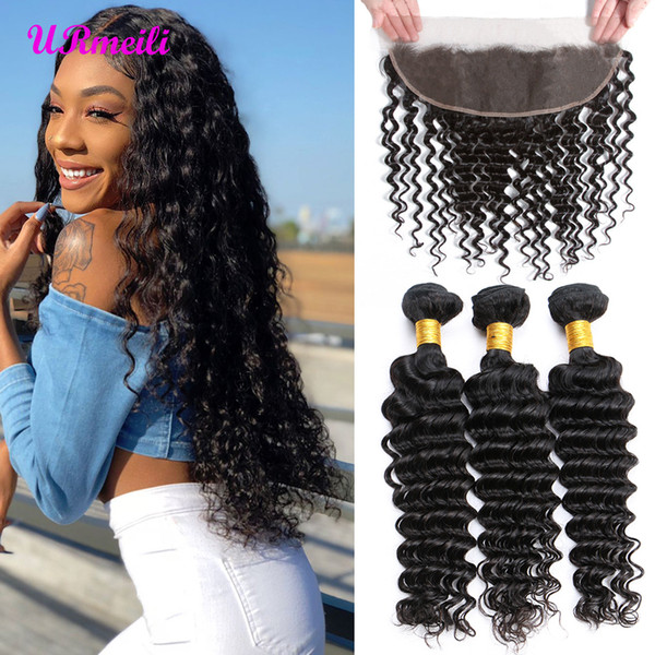 Deep Wave Virgin Hair Bundles With Frontal 13x4 Lace Frontal With DHgate Brazilian Hair Weave Bundles Remy Human Hair Bundles With Frontal