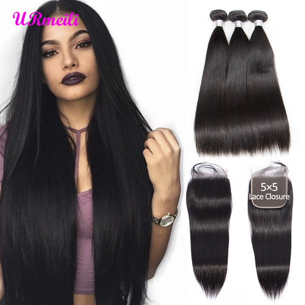 5x5 Peruvian Straight Virgin Hair Bundles With Closure Human Hair Weave 3/4 Bundles With Lace Closure DHgate Peruvian Remy Hair Extension