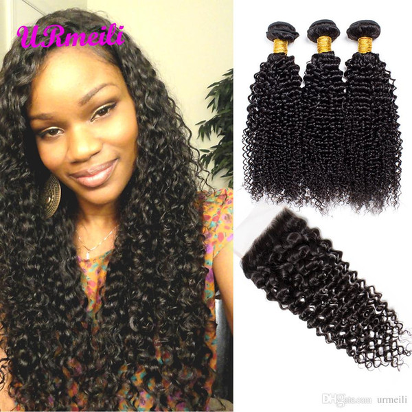 Curly Hair Bundles With Closure Mongolian Kinky Curly Unprocessed Virgin Hair With Closure DHgate Remy Human Hair Bundles With Lace Closure