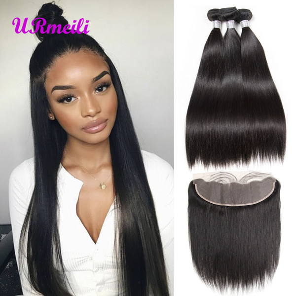 Malaysian Straight Virgin Hair Bundles With Frontal HDTransparent Lace Frontal DHgate Cheap Remy Human Hair 3/4 Bundles With Frontal Closure