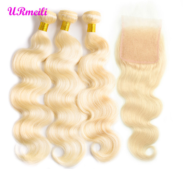 Malaysia Human Hair 613 Blonde body wave 3/4 Bundles With Lace Closure 613 Body Wave Color Hair Weft remy hair