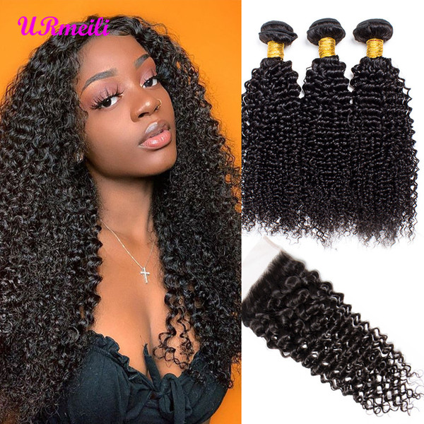 Kinky Curly Virgin Human Hair With Closure Raw Peruvian Virgin Hair 3 or 4 Bundles With Closure DHgate 10A grade Remy Human Hair