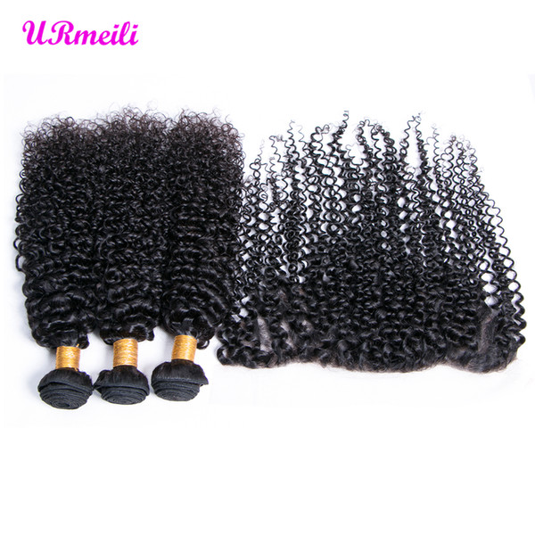 10A curly bundles with frontal brazilian Unprocessed remy curly virgin human hair bundles with closure kinky curly 3/4 bundles with frontal