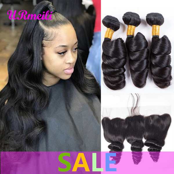 brazilian loose wave bundles with frontal brazilian remy virgin hair loose wave bundles with lace frontal cosure 9A cleap DHgate loose wave