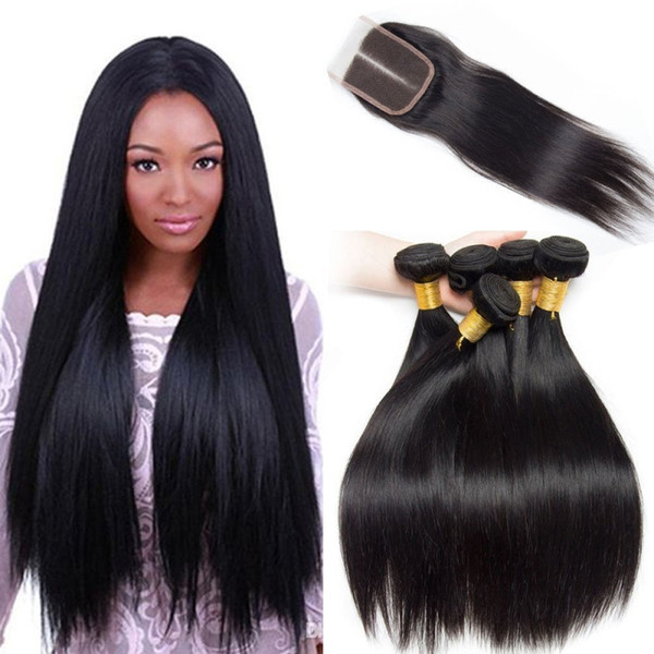 8A Peruvian Indian Malaysian Brazilian Hair Bundles Unprocessed Remy Human Hair Weave With Closure Brazilian Straight Virgin Hair Extensions