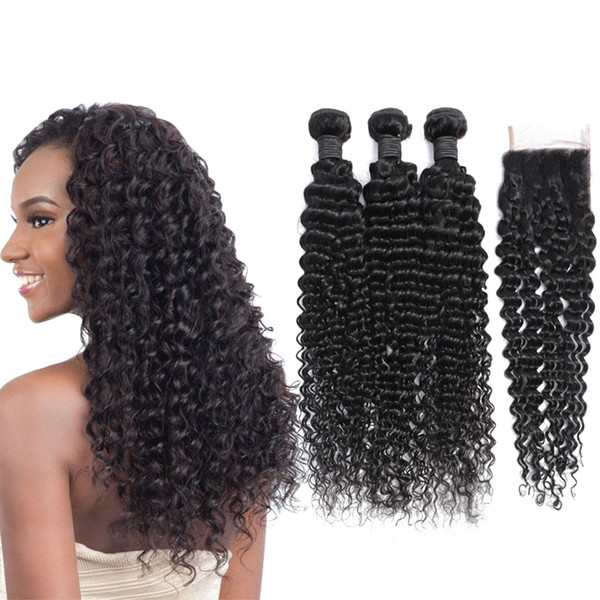 Peruvian Deep Wave Bundles With Closure 3 Bundles Remy Human Hair Weave Peruvian Human Hair Bundle with Closure