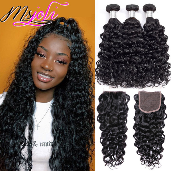 Ms Joli Water Wave Bundles With Closure Peruvian Hair Weave Bundles With Closure Remy Human Hair Extensions 3 Bundles With Closure