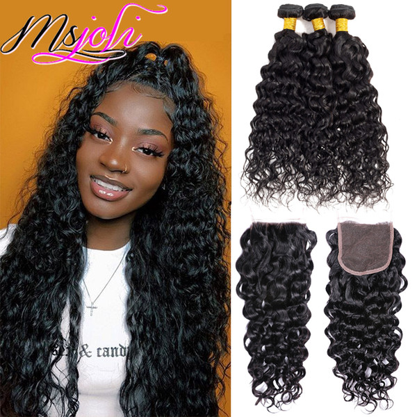 Water Wave Bundles With Closure Human Hair Bundles With Closure Remy Hair Extensions Closure With black hair