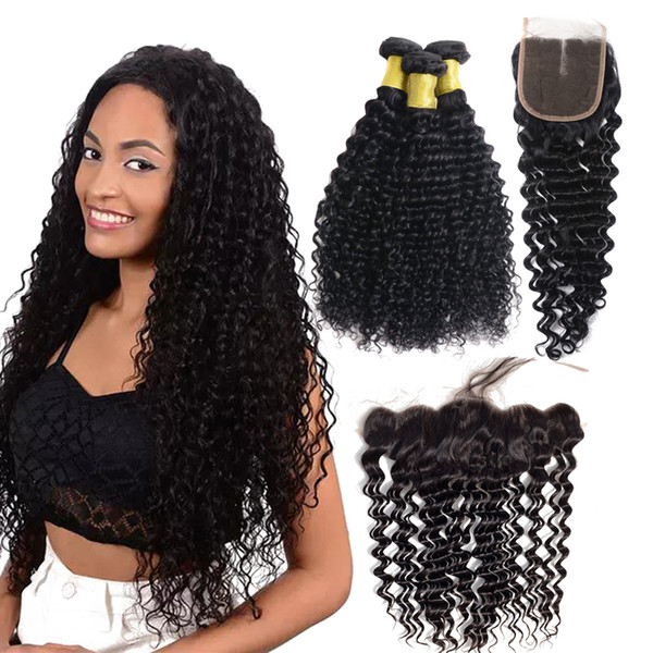 Indian Deep Wave 3 bundles Natural Color 1B Brazilian Peruvian Human Hair Deep Curly Virgin Hair