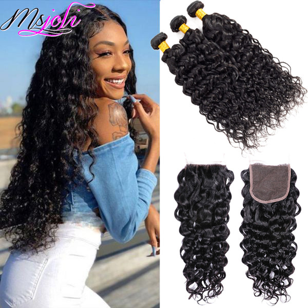 Brazilian Water Wave virgin Hair Bundles With Lace closure Brazilian Human hair Extensions Brazilian Virgin Human Hair Products