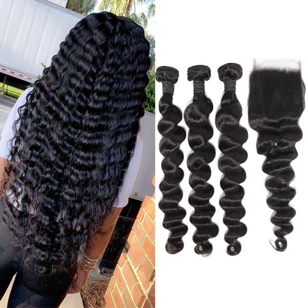 8A Brazilian Straight Virgin Human Hair Weaves Loose Deep Wave Malaysian Peruvian Human Hair Bundles With 4X4 Lace Closure Or Lace Frontal