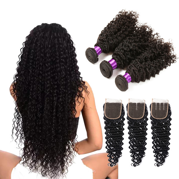 Brazilian Deep Wave Three Bundle with Closure 4piece a Lot Hair Bundles with Closure Brazilian Hair Weave