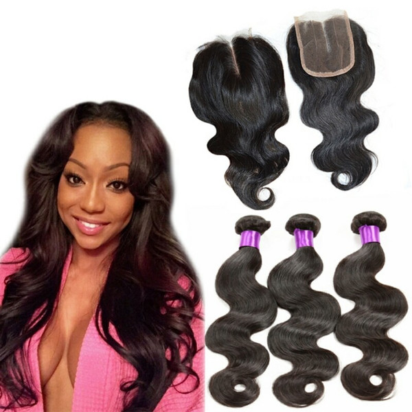 8A Brazilian Body Wave Hair bundles With Closure 4X4 Lace Closure With Bundles Mink Brazilian Virgin Hair Body Wave Human Hair With Closure