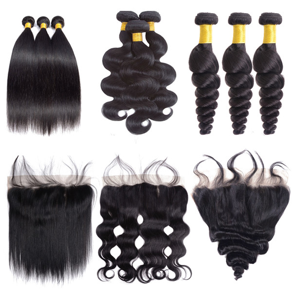 9A Brazilian Straight Body Wave Loose Wave Hair 3 Bundles With 13x4 Ear To Ear Lace Frontal Closure Human Hair