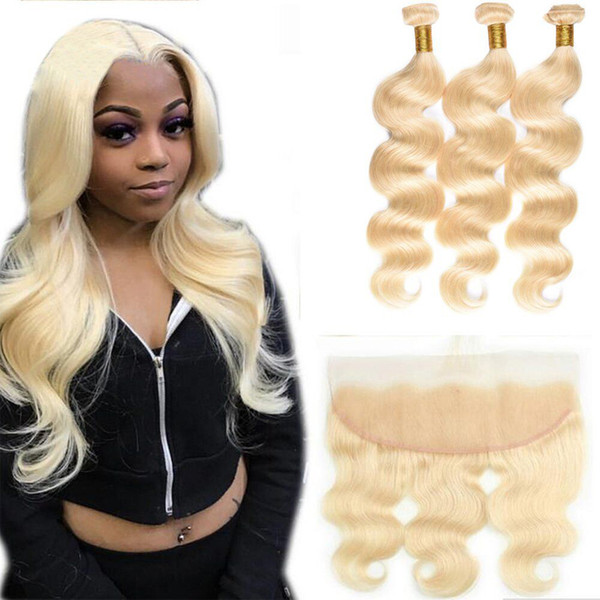 613 Brazilian Body Wave Hair With 13x4 frontal closure 3 bundles Blonde Human Hair Extensions With Lace Frontal Body Wave