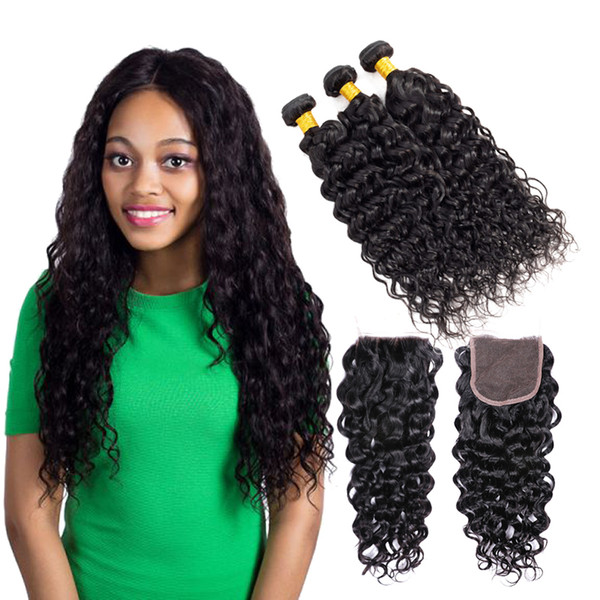 Brazilian Peruvian Malaysian Indian Straight Virgin Human Hair Weaves With Closure Unprocessed Brazilian Remy Hair Bundles And Lace Closures