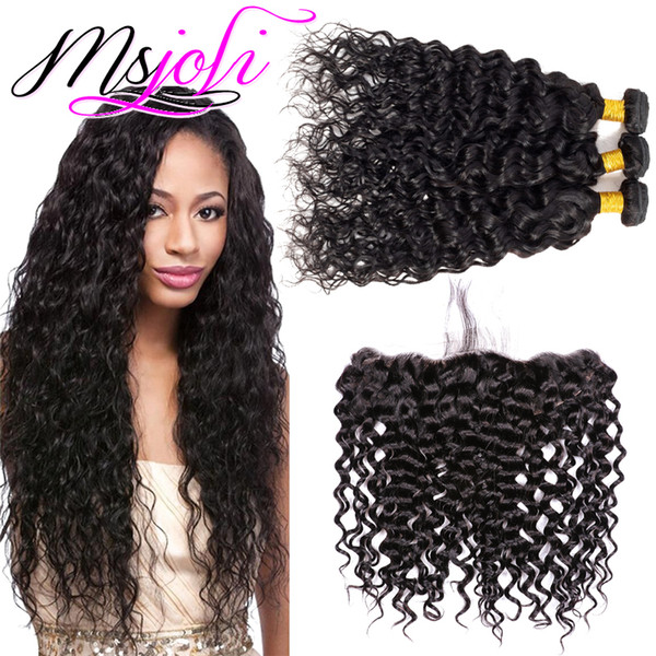 Msjoli hair Peruvian Loose Deep Wave 3 Bundles With Frontal Closure Remy Human Hair Weave Extension Pre Plucked Lace Frontal With Bundles