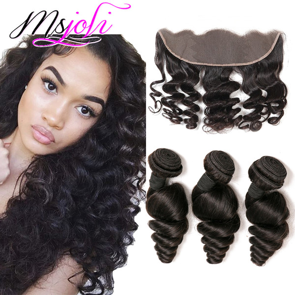 ONLINE SHOPPING FREE SHIPPING 3 Bundles with Closure Frontal 13X4 Lace Closure Loose Wave Unprocessed Virgin Brazilian Mink Hair