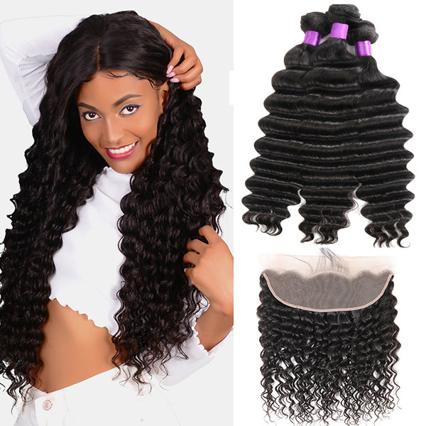 Msjoli hair 100% Human Hair Lace Frontal Malaysian Loose Deep Wave Virgin Hair Lace Frontal Closure With Bundles