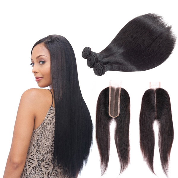 Msjoli Brazilian Straight 2x6 Lace Closure with bundles 100% Human Hair three bundles with closure 4pieces /bags