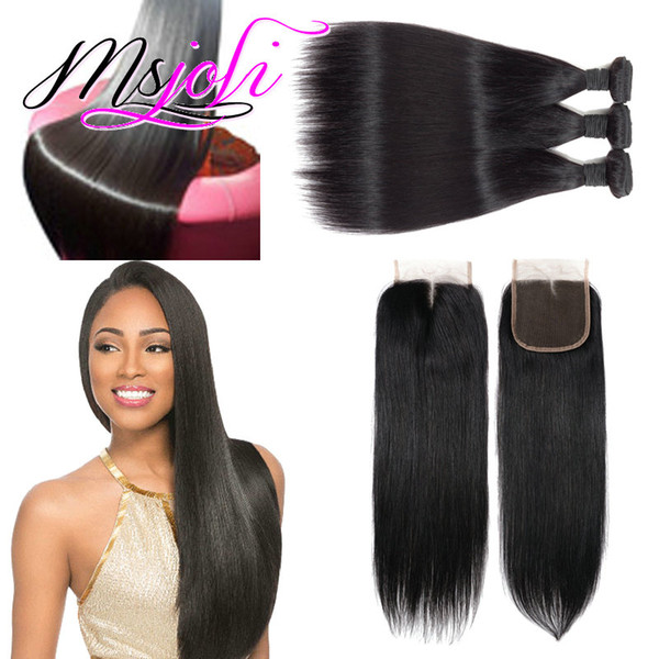 8A Brazilian Virgin Hair Bundles With Closure 100% Brazillian Straight Human hair with closure Brazillian Straight Hair Weave Extensions