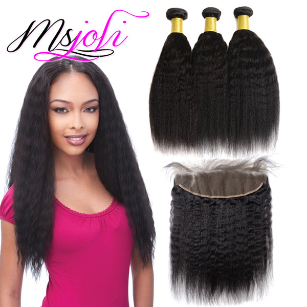 Mink Brazilian Virgin Kinky Straight/Curly Bundles With Frontal Wet and Wavy 3 Bundles Unprocessed Human Hair Weave With Lace Frontal