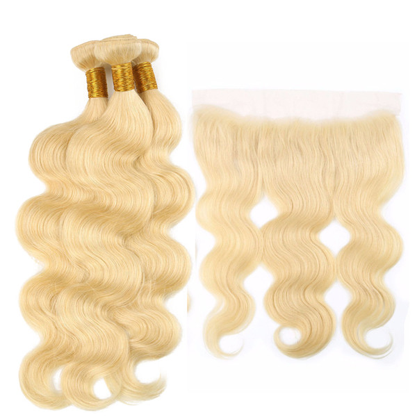 Brazilian 613 Blonde Human Hair Weaves Unprocessed Brazilan Virgin Hair Bundles with Closure Body Wave Hair Extensions and Frontal